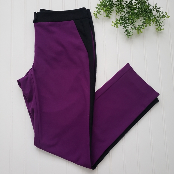 Vince Camuto Tuxedo Pants Purple Black Color Block Pants size 4 Career Wear - Picture 8 of 8